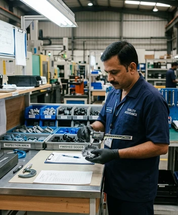 Mrughan Plastics quality assurance inspector conducting checks in Pune