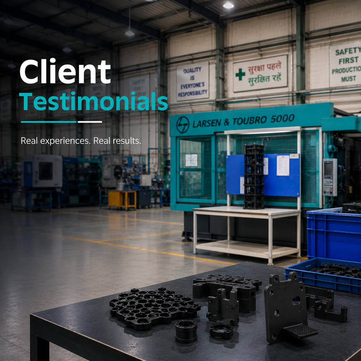 Mrughan Plastics B2B client meeting reviewing plastic moulded components